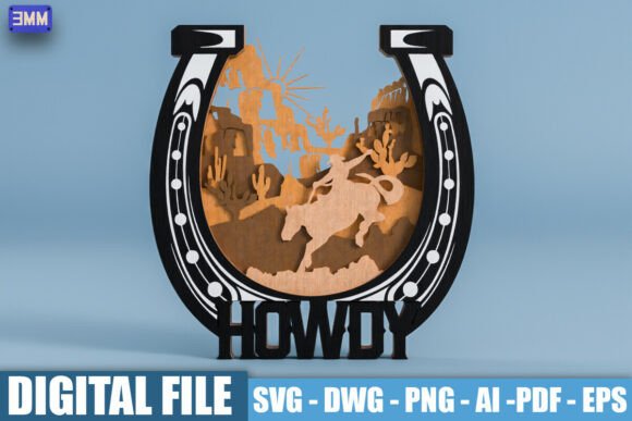 3D Cowboy Horseshoe Sign SVG DXF for Laser Cutting Stands