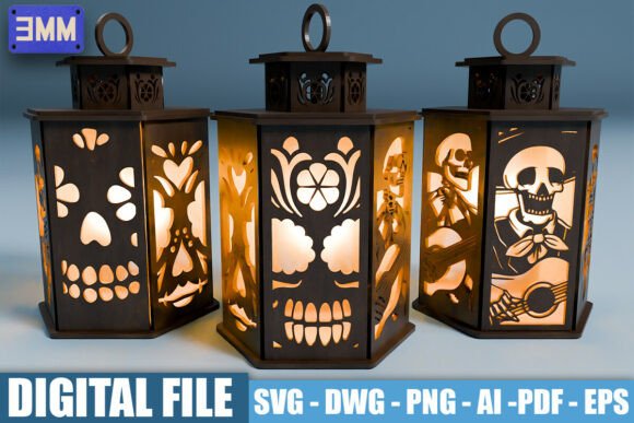 3D Day of the Dead Lantern Laser Cut Fil