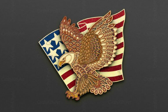 3d Eagle SVG, 4th of July Patriotic SVG for Laser Cutting and Wall Decor