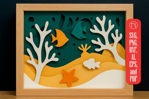 3D Fish Pond Multilayer Shadow Box SVG