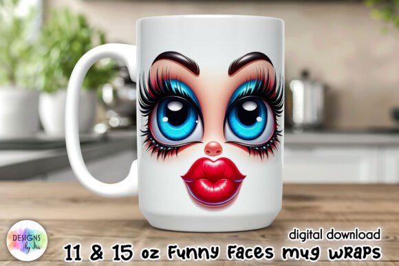 3D Funny Face Mug Wrap, Sarcastic Mug Graphics and Illustrations