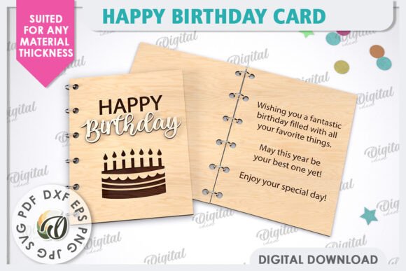3D Happy Birthday Card Laser Cut