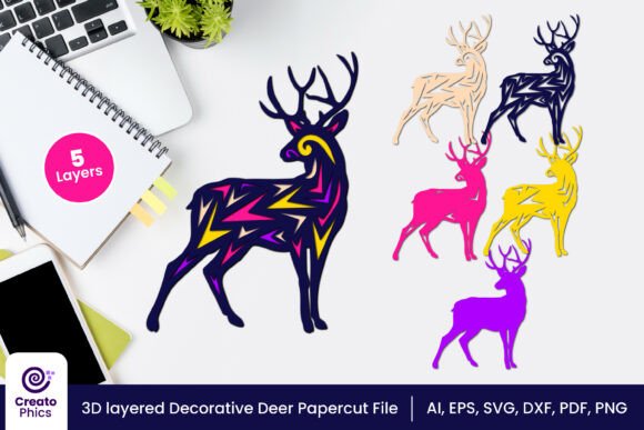 3D Layered Deer Paper Cutting Animal SVG for Modern Publishing