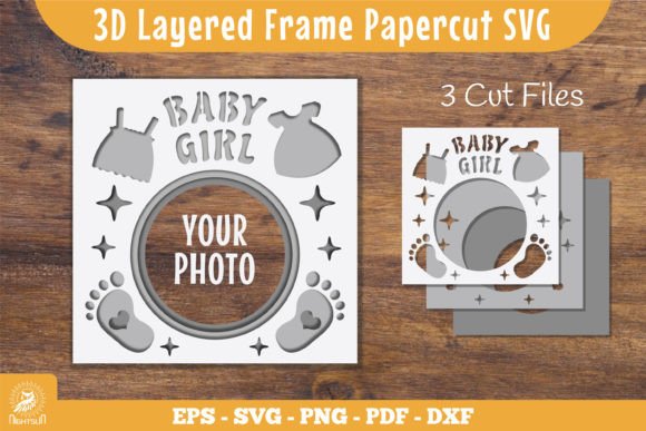 3D Layered Frame Baby Girl Papercut SVG for Laser Cutting and Shadow Boxes