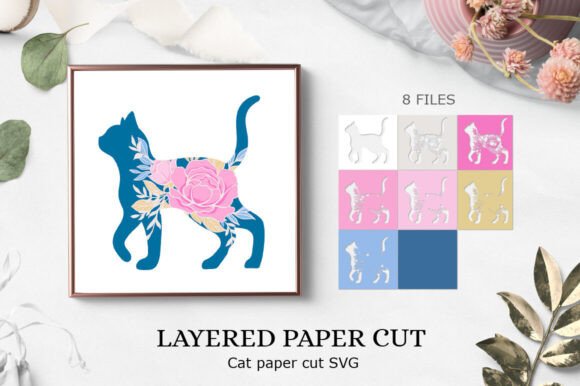3d Layered Paper Cut Cat Cat Lightbox 3D SVG Shadow Boxes