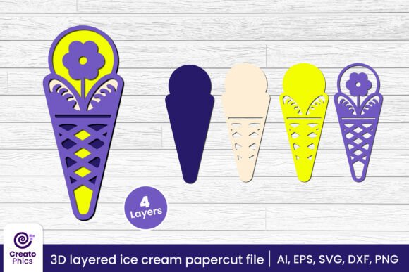 3D Layered Paper Laser Cut Ice Cream SVG