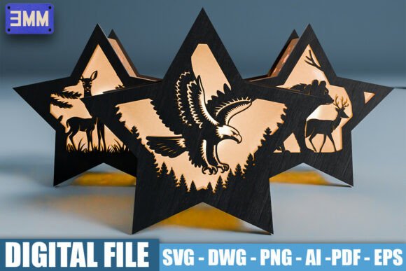 3D Star Wildlife Lantern Laser Cut Files for Stands