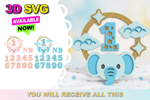 Baby Months Elephant 3D SVG for Modern Blogs