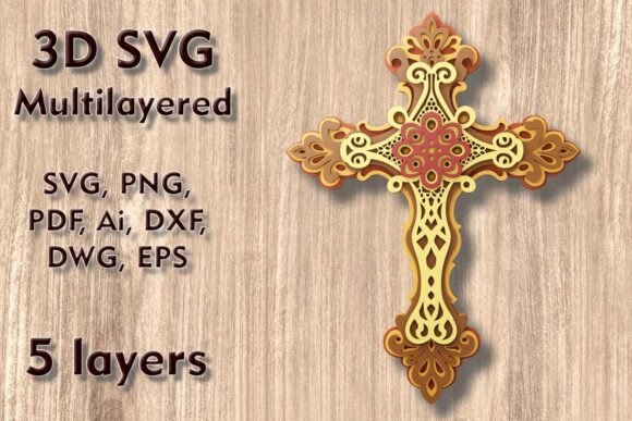 Cross 3D SVG Multilayer Laser Cut Files for Ornaments