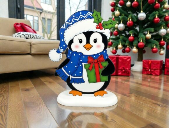 Cute 3D Penguin Christmas Standing SVG for Laser Cutting and Winter Amp