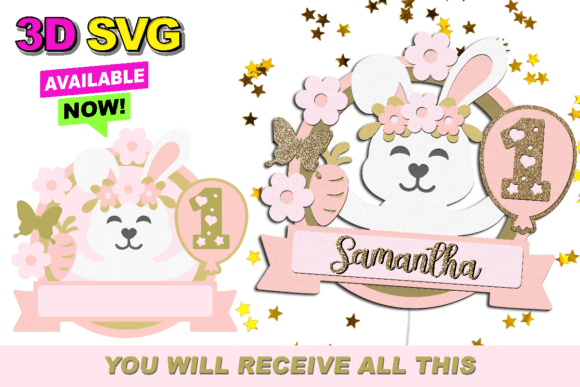 Cute Rabbit Shaker Cake Topper 3D SVG for Birthdays