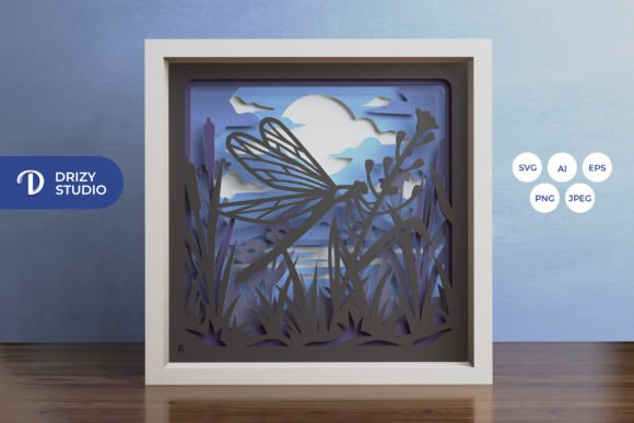 Dragonfly in a Wetland 3D Shadow Box