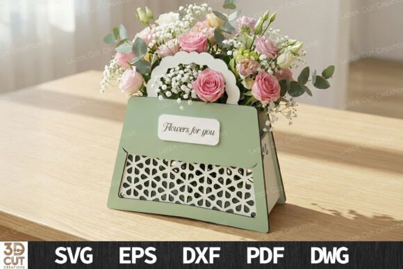 Floral Gift Purse Box 3D SVG for Laser Cutting and Boxes