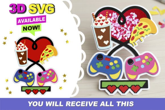 Gamer Love Cake Topper 3D SVG for Valentine S Day