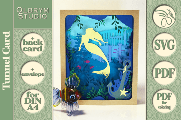 Mermaid 3D Tunnel Card SVG PDF for Pop-Up Cards