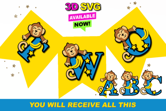 Monkey Alphabet 3D SVG: Shapes for Crafters