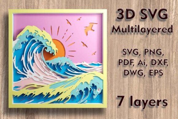 Ocean Waves 3D SVG and Shadow Boxes