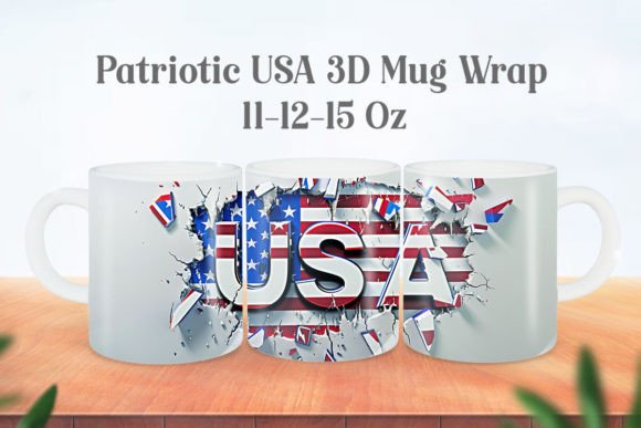 Patriotic USA 3D Mug Wrap PNG Graphics for Crafts