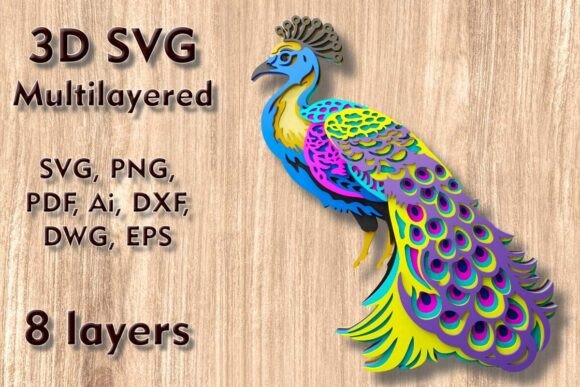 Peacock 3D SVG Multilayer Laser Files for Wall Decor
