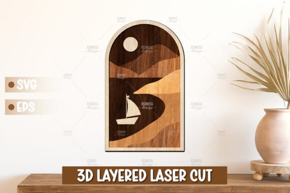 Sailboat and River Sunset 3D Layered for Laser Cutting Wall Decor