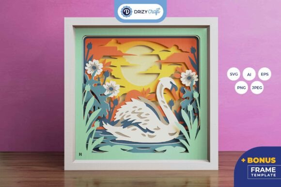 Swimming Swan on the Lake 3D Layered: A Review for 3D SVG and Shadow Boxes