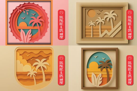 Tropical Sunset 3D Shadow Box SVG Bundle
